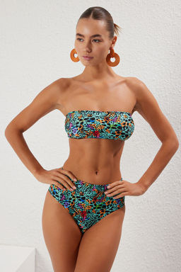 TRENDYOLMILLA Leopar Desenli Straplez Yuksek Bel Hipster Bikini Tak?m? TBESS22BT0018 фото 23