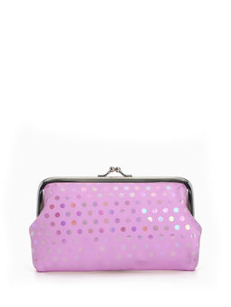 Косметичка женская на фермуаре, маленькая, в перламутровый горох, розовая