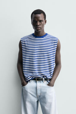 CAMISETA TANK JACQUARD RAYAS / Azulina