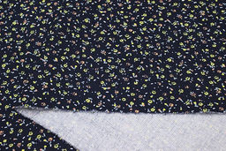 Микровельвет Маленькие лютики на чернильном, ш.1.1м, хлопок-100%, 130гр/м.кв - Купава фото 2