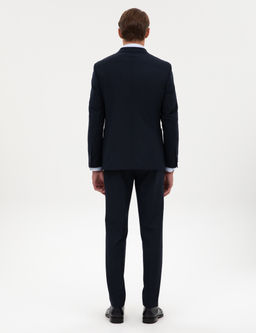 Lacivert Extra Slim Fit _izgili Kruvaze Tak_m Elbise
