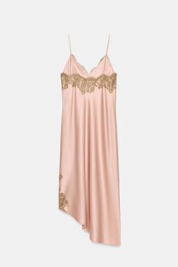 VESTIDO SATINADO ENCAJE ZW COLLECTION / Rosa empolvado - Zara фото 9