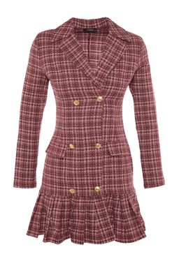 TRENDYOLMILLA Siyah Etegi Volanl? Dugme Detayl? Tuvit Dokuma Elbise TWOAW23EL00870  фото 6