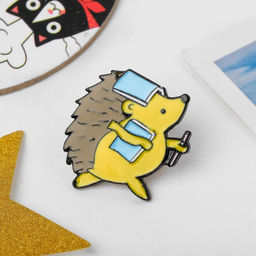 Цена за 2 шт. Значок Ёжик ученик, цветной в чёрном металле