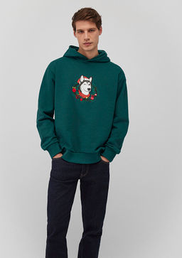 Y?lbas? Kopek Bask?l? Yesil Sweatshirt - Mavi фото 2
