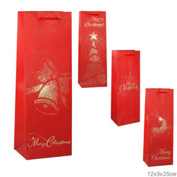 Цена за 12 шт. Пакет подарочный 12х35х9 Новый год/ 362-19 /уп 12/960/под бутылку