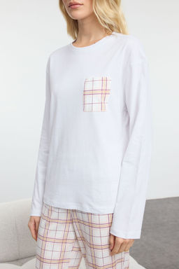 Beyaz-Cok Renkli Pamuklu Ekoseli Cep Detayl? Orme Pijama Tak?m? THMAW25PT00147