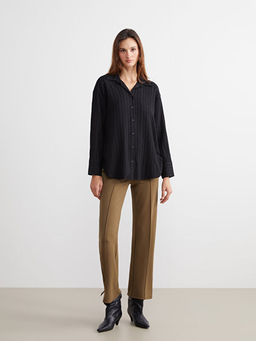 ?izgili Keten Kar???ml? Oversize Kad?n G?mlek