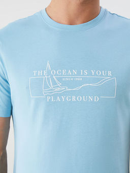 Bisiklet Yaka Bask?l? Penye Erkek Ti??rt