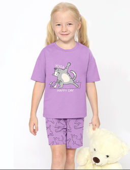 CRB wear / CWKG 50220-45K Пижама для девочки (футболка, шорты), Сиреневый/ex. Cherubino