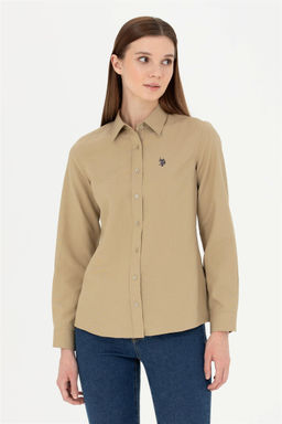 Женская базовая рубашка цвета хаки с длинным рукавом
