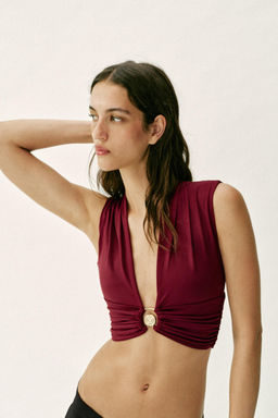 TOP DRAPEADO POLIAMIDA FORNITURA / Burgundy - Zara фото 2