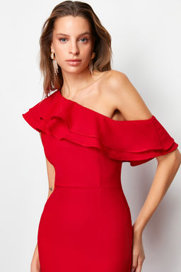 Siyah Vucudu Saran Volanl? Dokuma S?k Abiye UzunElbise TPRSS24AE00066 - Trendyolmilla фото 11