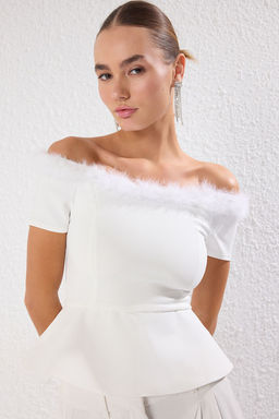 Trendyolmilla Siyah Carmen Yaka Otrisli Dokuma S?k Bluz TPRAW25BZ00001
