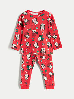 Bisiklet Yaka Minnie Mouse Bask?l? K?z Bebek Pijama Tak?m?