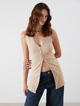 V Yaka Dokulu Kad?n Yelek