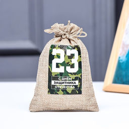Цена за 5 шт. Мешок подарочный с термонаклейкой С Днём защитника Отечества! 10 x 14 см