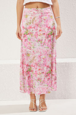 TRENDYOLMILLA Cok Renkli Batik Cicek Desenli Saten Kumas A-line Kal?p Midi Boy Dokuma Etek TWOSS25ET00034  фото 3