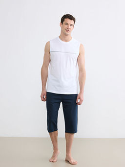 Bisiklet Yaka Bask?l? Erkek Kolsuz Ti??rt