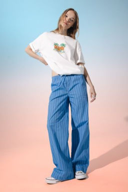 Coool Straight Fit Cizgili Normal Bel Poplin Pantolon