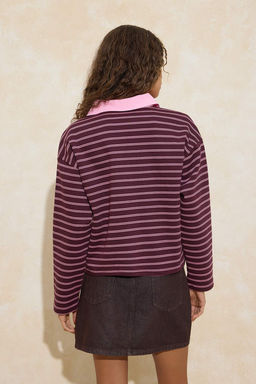 Cok Renkli Pembe Cizgili More Sustainable Dokuma Yakal? Orme T-shirt/Sweatshirt TWOAW26TS00004