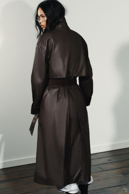LONG WAXED TRENCH COAT WITH CORDUROY CUFFS - Zara фото 6