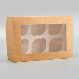 Коробка для 6 капкейков с окном, крафт, 25×17×10 см