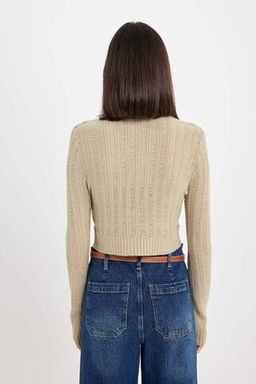 Женский вязаный трикотаж с круглым вырезом обычного кроя, свитер с отверстиями - Defacto фото 7