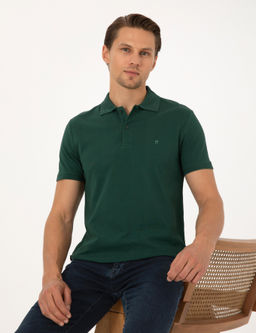 Koyu Ye_il Slim Fit %100 Pamuk K_vr_lmaz Polo Yaka Basic Ti__rt