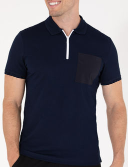 Lacivert Slim Fit Fermuarl_ Polo Yaka Ti__rt