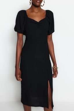 Haki Vucuda Oturan Y?rtmacl? S?rt Detayl? Midi Dokuma Dokuma Elbise TWOSS23EL01164 - Trendyolmilla фото 12