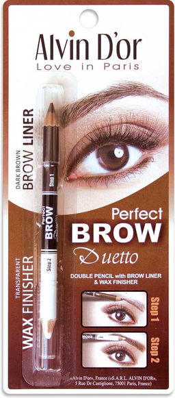 Alvin Dor P1-4 Дуэт для бровей двойной карандаш+Воск Brow Perfect (тон 02 Dark Brown)