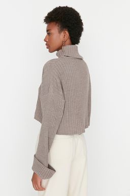 Kahverengi Crop Basic Triko Kazak TWOAW22KZ0223