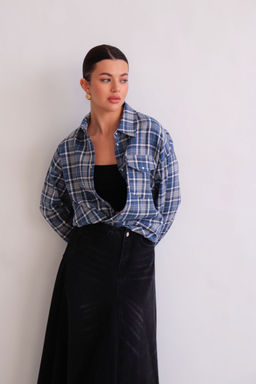 Martichelli Рубашка в клетку голубая на кнопках  фото 5