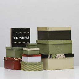 Набор подарочных коробок 10 в 1 23 февраля, 25.5?25.5?13 - 7?7?4 см