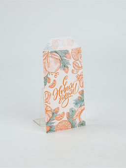 Цена за 50 шт. Пакет фасовочный новогодний крафтовый «Сочные мандарины», 8×16 см, без окна