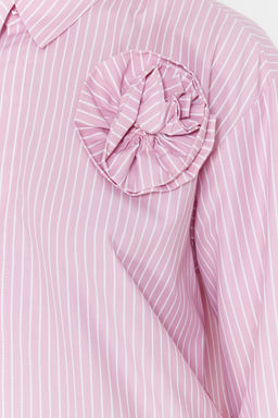 TRENDYOLMILLA Limited Edition Pembe Cizgili Gul Detayl? Dokuma Gomlek TWOSS24GO00114  фото 6