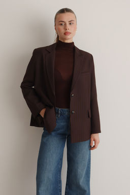 Kahverengi Koyu Mavi Cizgili Oversize Blazer Ceket TWOAW26BC00025