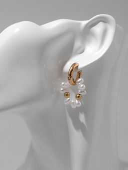 Серьги со съёмным элементом Трансформер клевер-сердце, цвет бело-бежевый в золоте