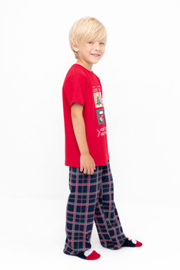 Crockid _ К 1599/кармин,шотландская клетка пижама дет  фото 3
