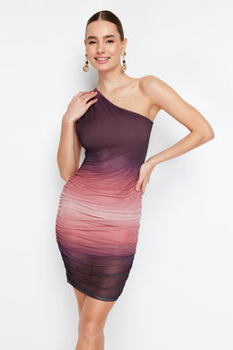 Cok Renkli Limited Edition Degrade Bask?l? Buzgu/Drape Detayl? Mini Orme Kalem Elbise TWOSS24EL00560 - Trendyolmilla фото 2