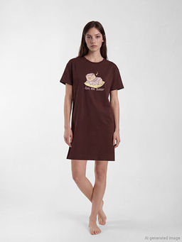 Bisiklet Yaka Bask?l? Kad?n Gecelik