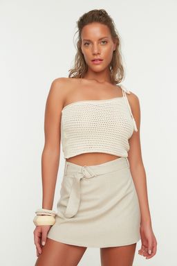 TRENDYOLMILLA KahverengI Mini Dokuma Keten kar?s?ml? Plaj Sort Etek TBESS21ET0124  фото 11