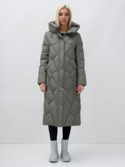 Пальто утепленное стеганное зимнее с капюшоном женское цвета хаки 9612Kh - Mtforce фото 2