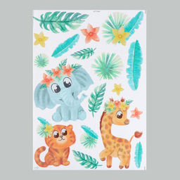 Наклейка интерьерная цветная «Зверята и экзотические цветы», 50×70 см