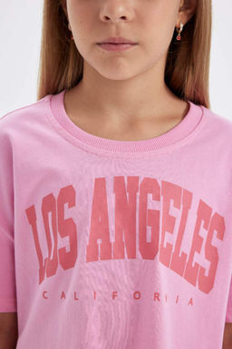 Укороченная футболка с короткими рукавами и принтом для девочек с круглым вырезом - Defacto фото 5