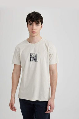 Облегающая футболка с коротким рукавом и круглым вырезом с принтом - Defacto фото 3