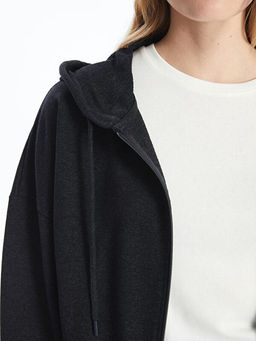 Kap??onlu D?z Oversize Kad?n Fermuarl? Sweatshirt