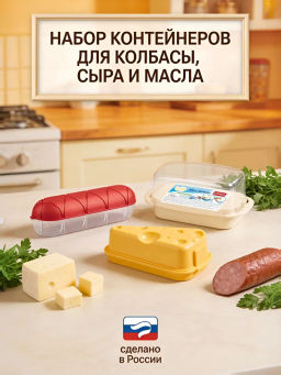 Набор 13: КОНТЕЙНЕР ДЛЯ СЫРА + КОНТЕЙНЕР ДЛЯ КОЛБАСЫ + МАСЛЕНКА