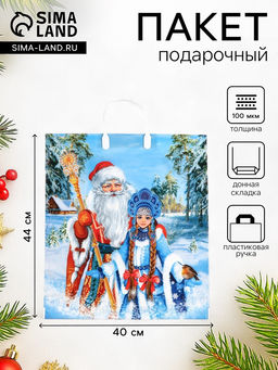 Цена за 10 шт. Пакет новогодний «Волшебная встреча», полиэтиленовый с пластиковой ручкой, 40×44 см